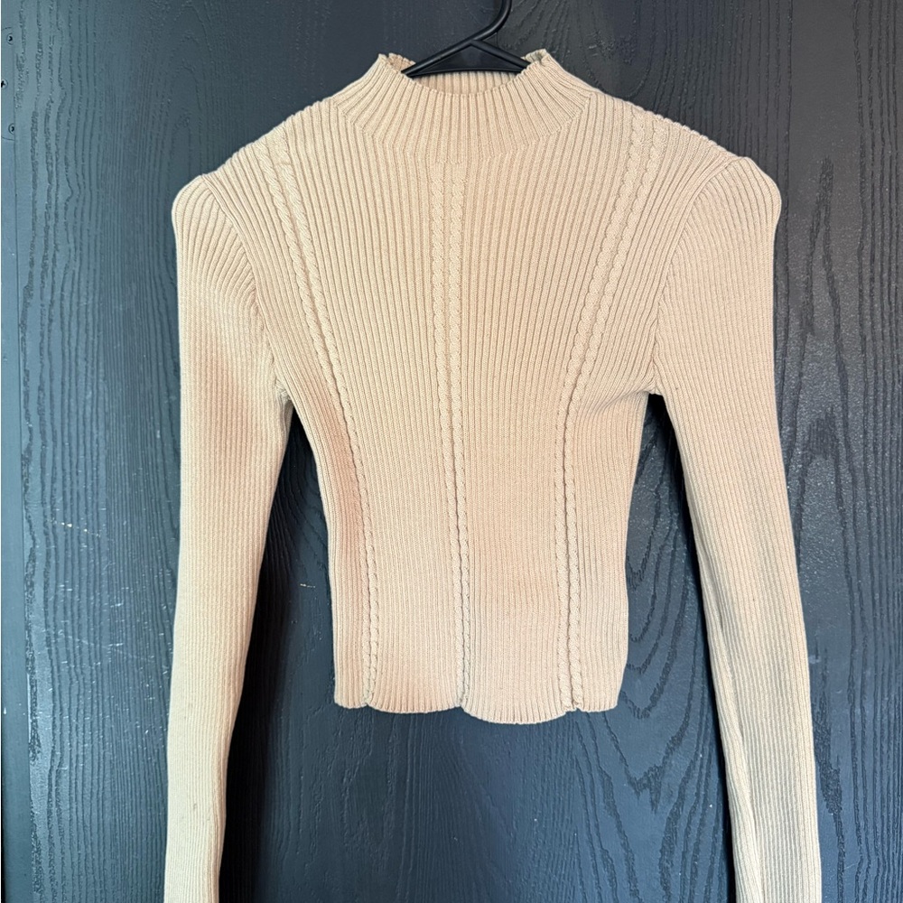SHEIN Beige Ribbed Crew Neck Sweater